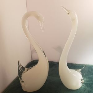 VTG 1950s Hand Blown Murano  Glass Swan Figurines Art Deco Rare Fine Collectible
